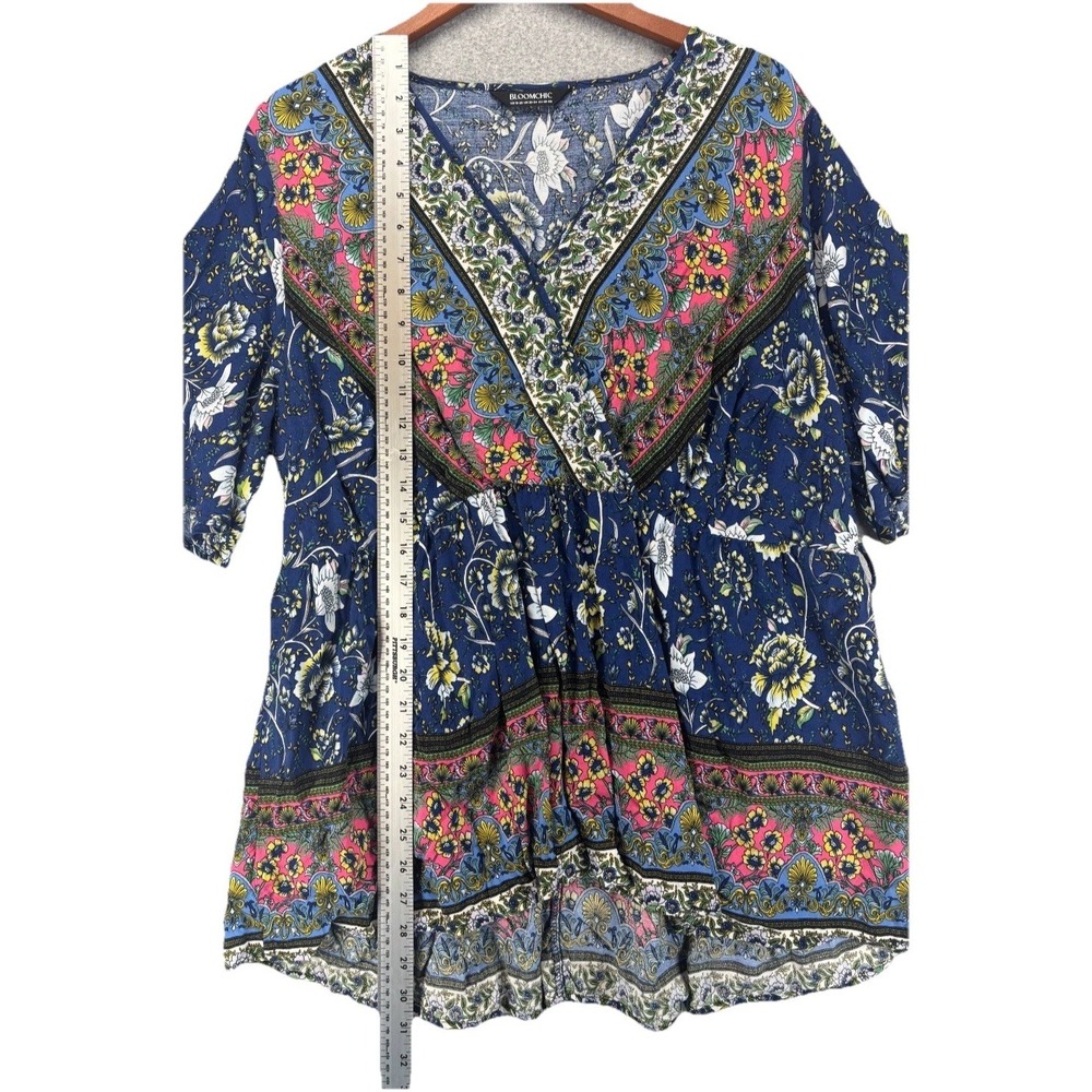 Boho Floral V Neck Tunic Festival Resort Top Blue Bell Sleeve Womens 18-20 Plus - Picture 10 of 13